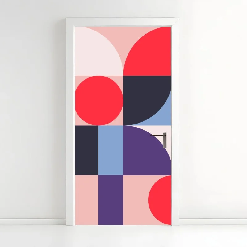 Pegatina para puerta composición geométrica en tonos pastel y vivos