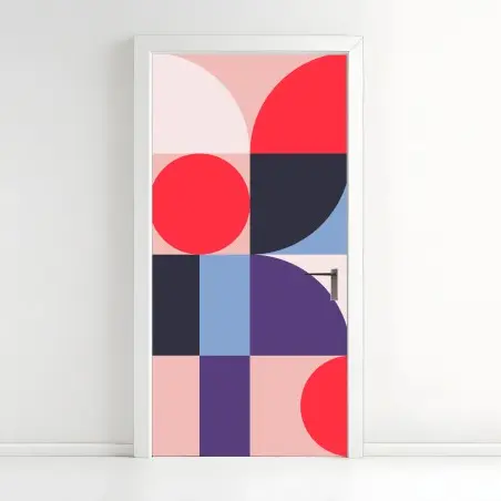 Pegatina para puerta composición geométrica en tonos pastel y vivos – Pixers®