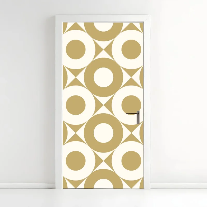 Pegatina para puerta patrón geométrico retro de círculos beige