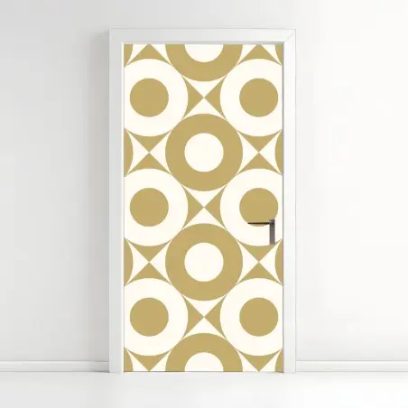 Pegatina para puerta patrón geométrico retro de círculos beige – Pixers®