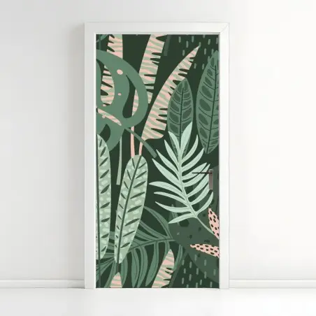 Pegatina para puerta selva serena: estampado botánico en tonos verdes – Pixers®