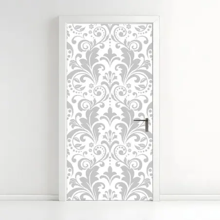 Pegatina para puerta diseño damasco gris y blanco elegante – Pixers®