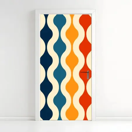 Pegatina para puerta patrón geométrico retro ondulado multicolor – Pixers®