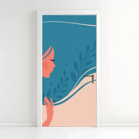 Pegatina para puerta mujer serena con cabello floral – Pixers®