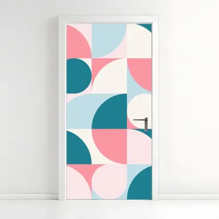 Pegatina para puerta mosaico geométrico en tonos pastel – Pixers®