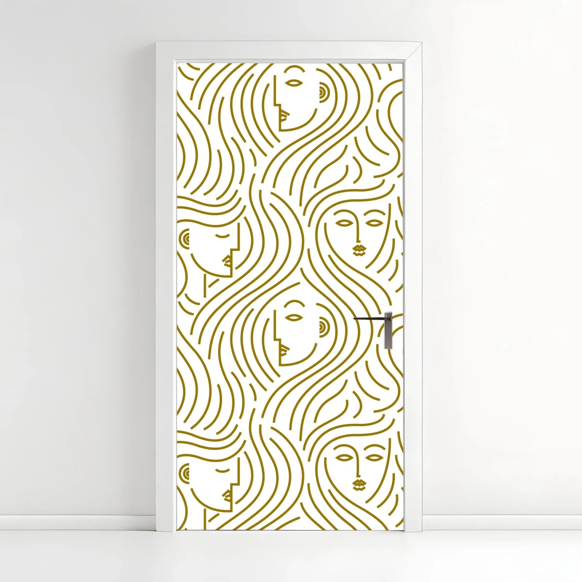 Pegatina para puerta patrón abstracto de rostros femeninos en dorado – Pixers® Pegatina para puerta patrón abstracto de rostros femeninos en dorado – Pixers®