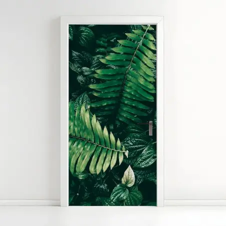 Pegatina para puerta mosaico de hojas tropicales en tonos oscuros – Pixers®