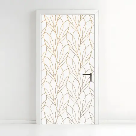 Pegatina para puerta patrón de hojas doradas sobre fondo blanco – Pixers®