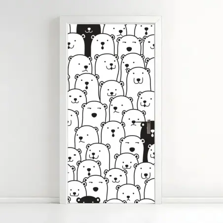 Pegatina para puerta patrón de osos minimalista en blanco y negro – Pixers®