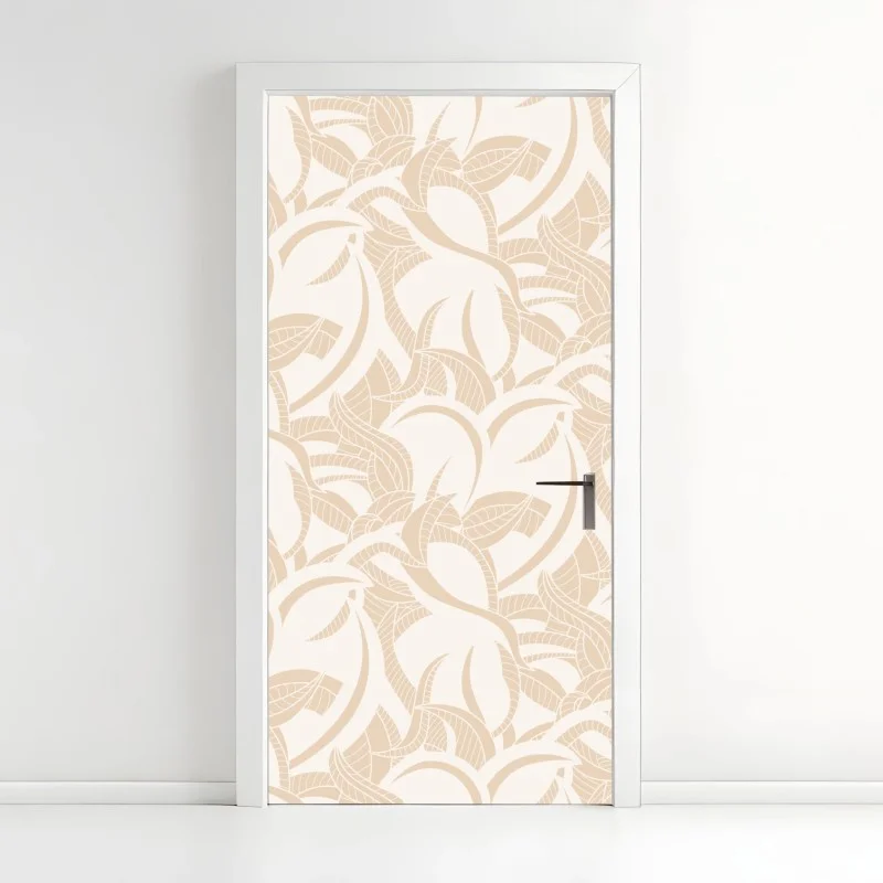 Pegatina para puerta estampado botánico beige de hojas entrelazadas