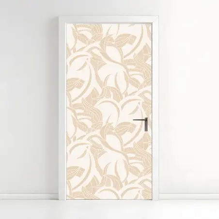 Pegatina para puerta estampado botánico beige de hojas entrelazadas – Pixers®