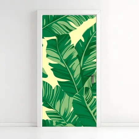 Pegatina para puerta patrón de hojas tropicales en verde – Pixers®