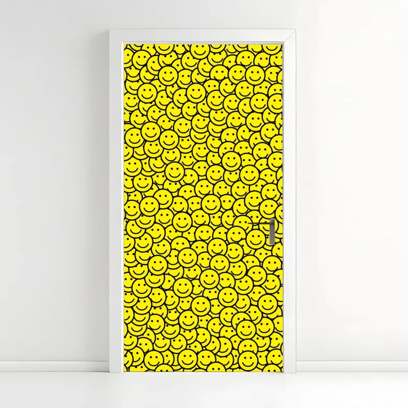 Pegatina para puerta patrón de caras sonrientes en amarillo