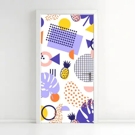 Pegatina para puerta diseño tropical geométrico en colores vibrantes – Pixers®