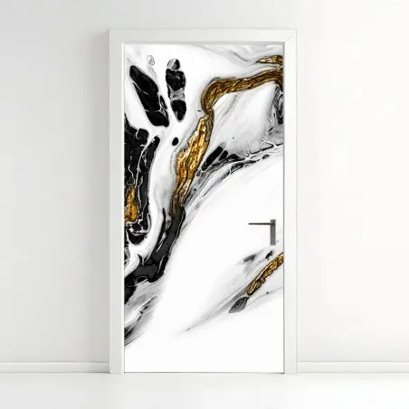 Pegatina para puerta flujo dorado sobre mármol en blanco y negro – Pixers®