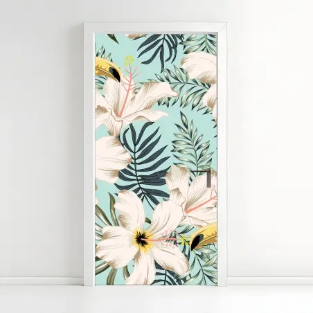 Pegatina para puerta jardín tropical con tucanes y hibiscos – Pixers®