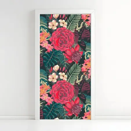 Pegatina para puerta estampado floral tropical en tonos rojos – Pixers®