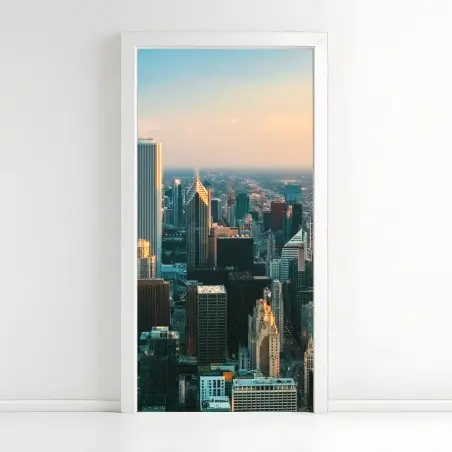 Pegatina para puerta puesta de sol sobre Chicago: horizonte urbano moderno – Pixers®