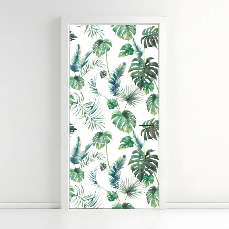 Pegatina para puerta follaje tropical en acuarela