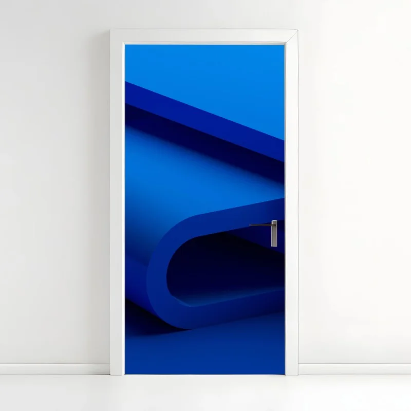 Pegatina para puerta curvas geométricas en azul profundo