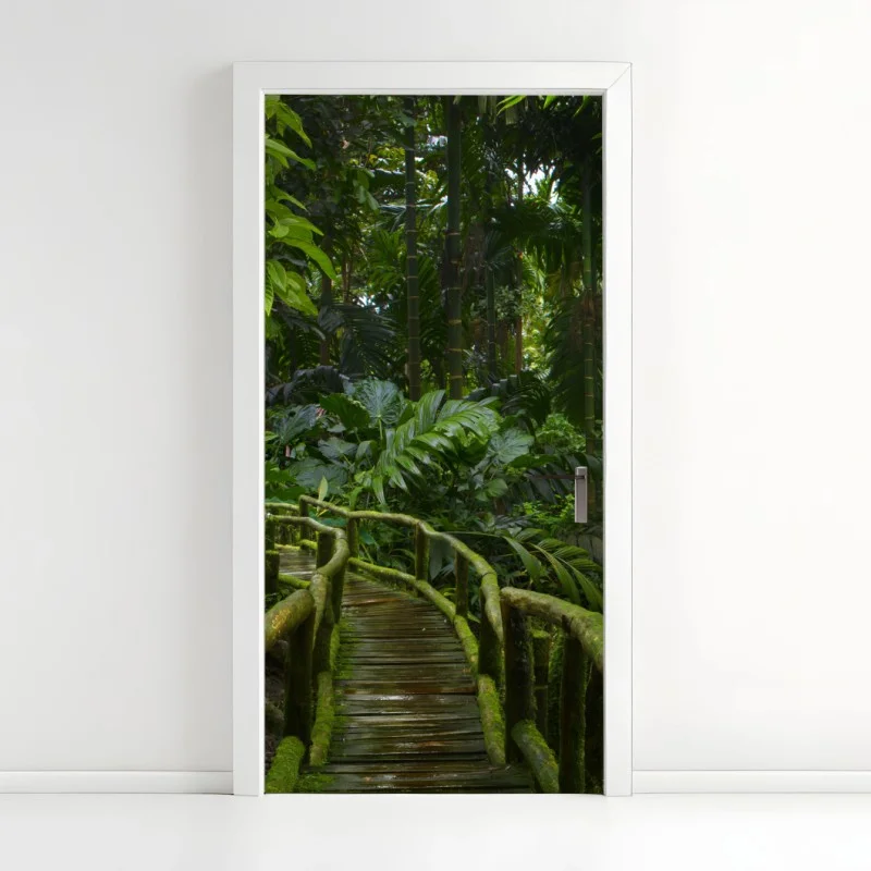 Pegatina para puerta sendero verde en la selva tropical