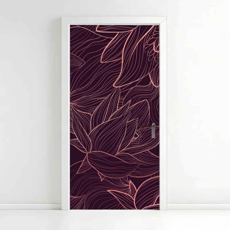 Pegatina para puerta arte mural floral de líneas finas