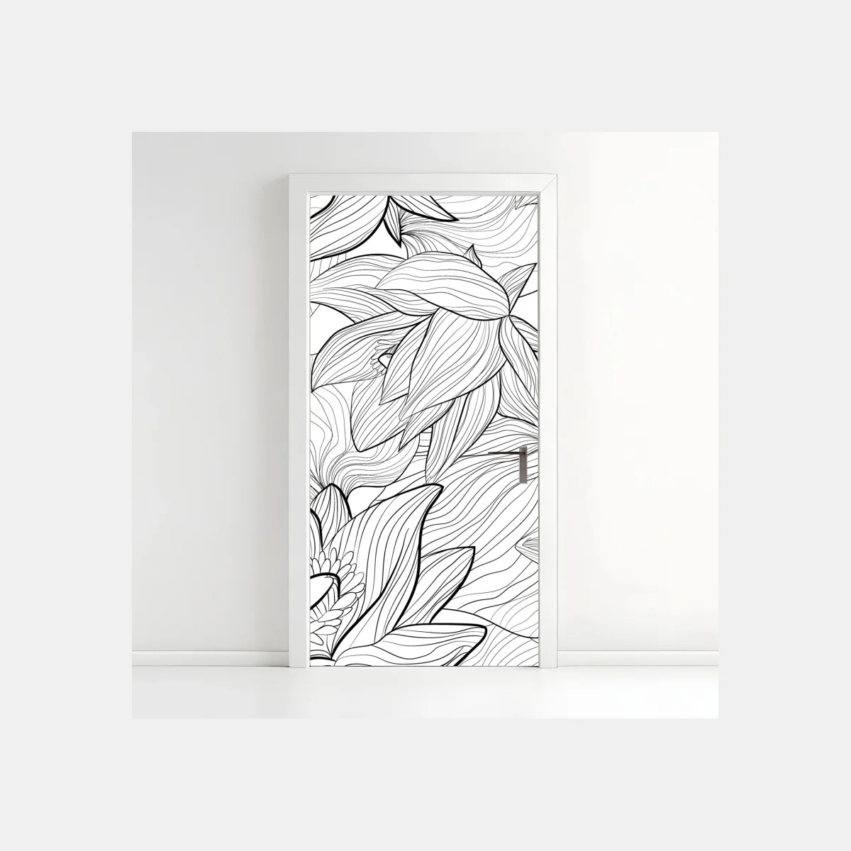 Pegatina para puerta patrón floral de loto en blanco y negro – Pixers® Pegatina para puerta patrón floral de loto en blanco y negro – Pixers®