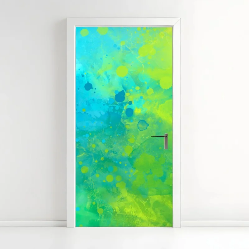 Pegatina para puerta composición abstracta en acuarela azul y verde vibrante