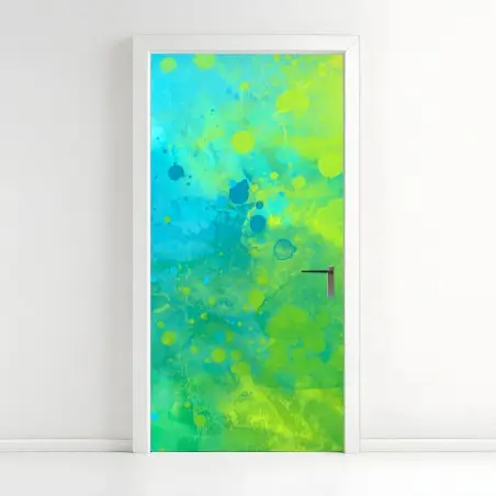 Pegatina para puerta composición abstracta en acuarela azul y verde vibrante – Pixers®