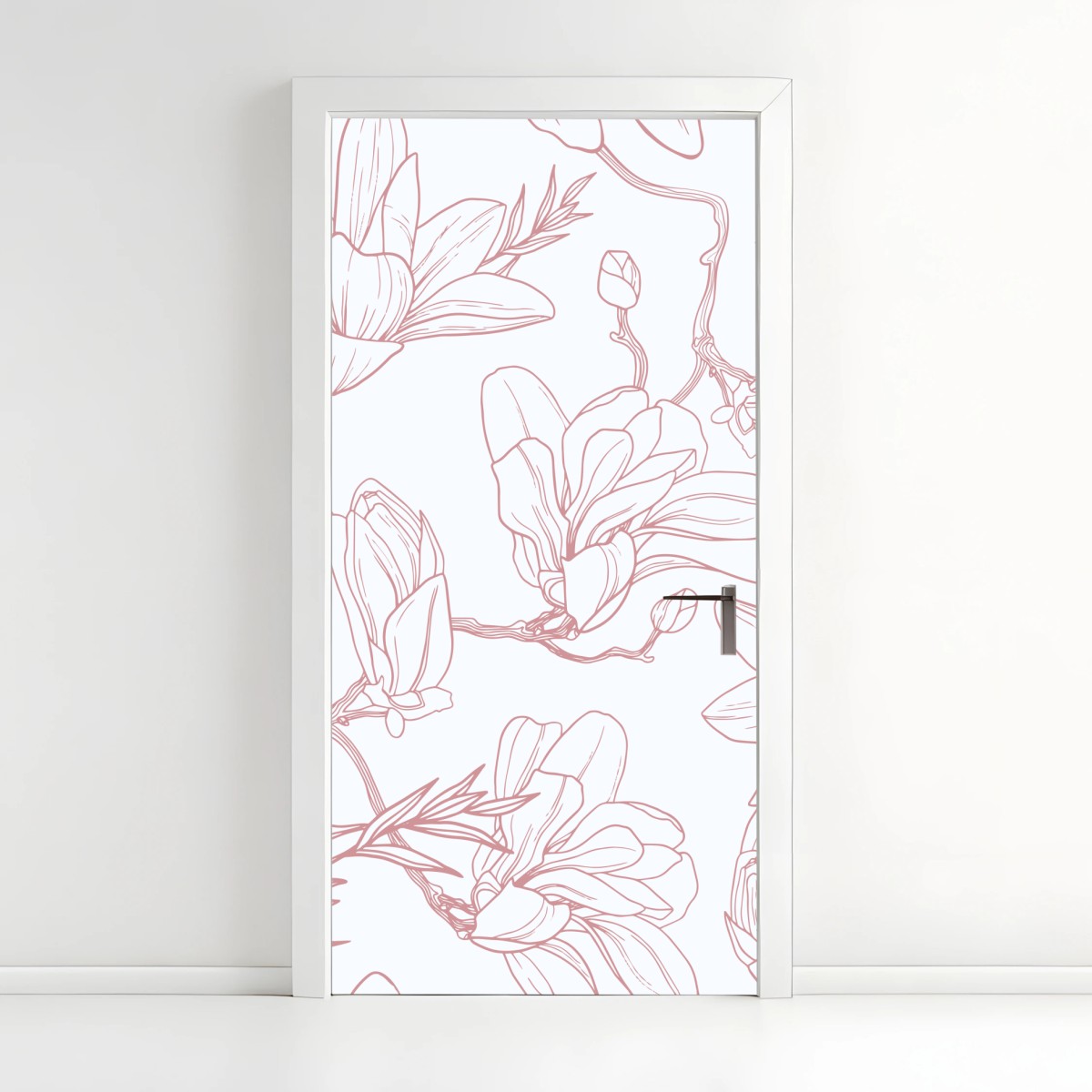 Pegatina para puerta patrón de magnolias en tonos rosa palo – Pixers®