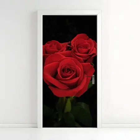 Pegatina para puerta rosas rojas sobre fondo negro – Pixers®