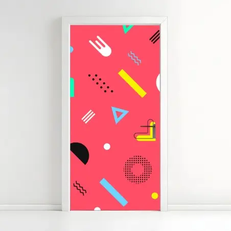 Pegatina para puerta diseño geométrico retro con formas coloridas – Pixers®