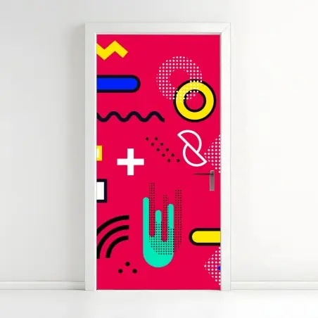 Pegatina para puerta diseño geométrico pop sobre fondo fucsia – Pixers®