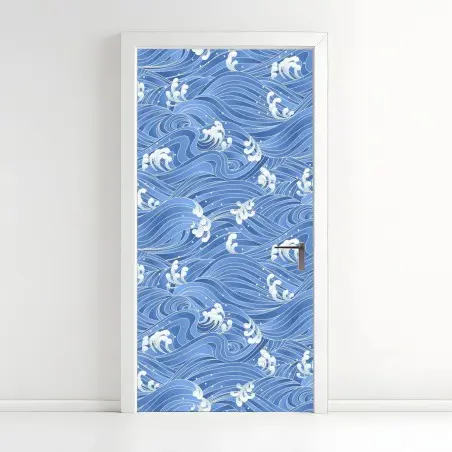 Pegatina para puerta diseño de olas azules estilizadas – Pixers®