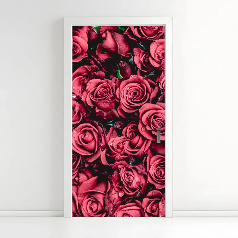 Pegatina para puerta diseño de rosas rojas en detalle