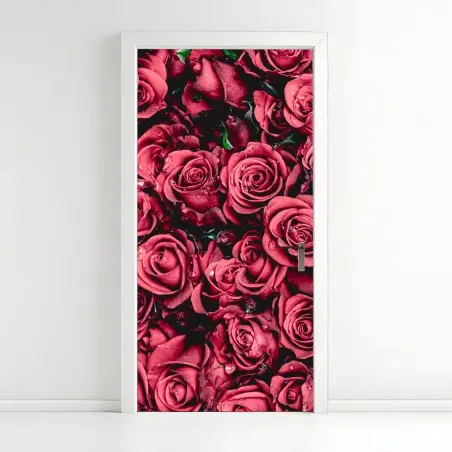 Pegatina para puerta diseño de rosas rojas en detalle – Pixers®