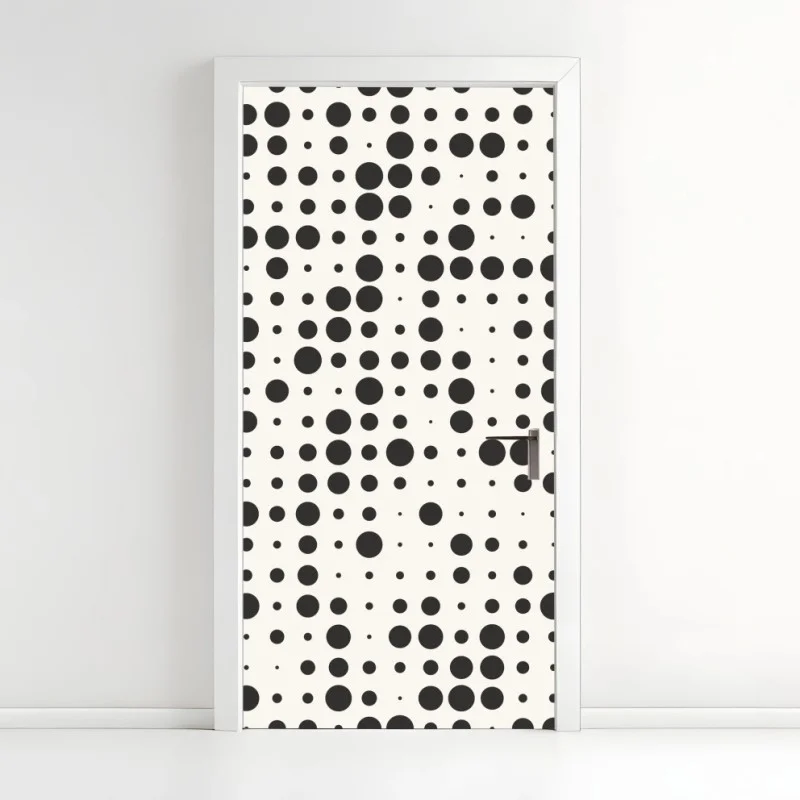 Pegatina para puerta patrón de lunares minimalista en blanco y negro
