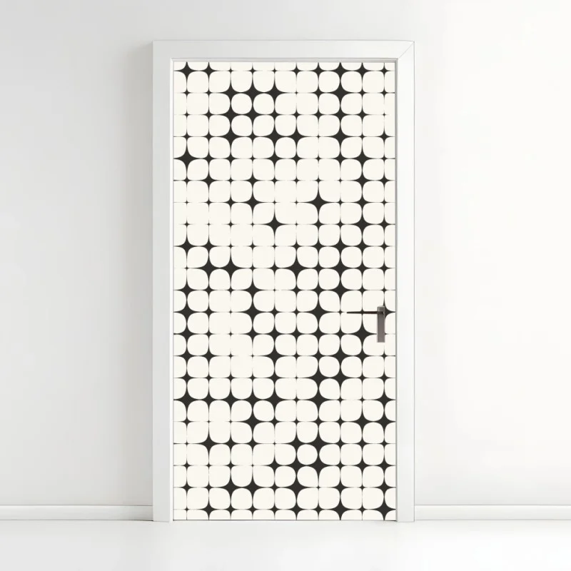 Pegatina para puerta patrón geométrico óptico en blanco y negro