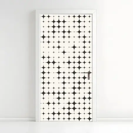 Pegatina para puerta patrón geométrico óptico en blanco y negro – Pixers®