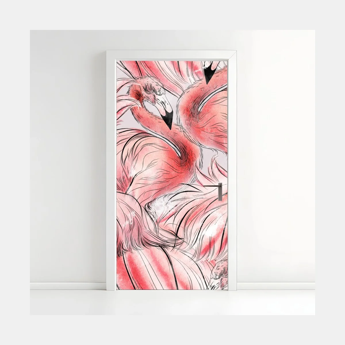 Pegatina para puerta patrón tropical de flamencos en acuarela – Pixers® Pegatina para puerta patrón tropical de flamencos en acuarela – Pixers®