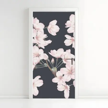 Pegatina para puerta flores de cerezo sobre fondo gris oscuro – Pixers®