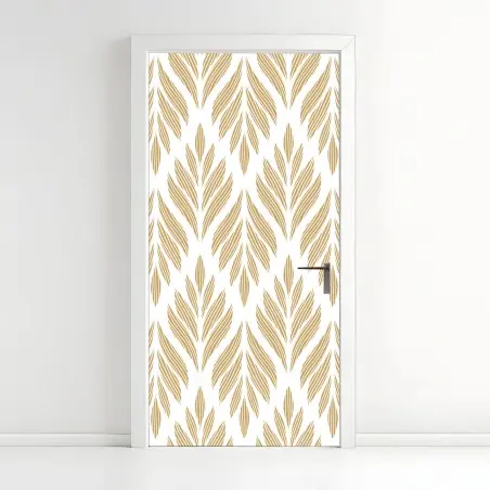 Pegatina para puerta motivo de hojas doradas sobre fondo blanco – Pixers®