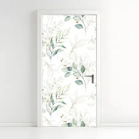 Pegatina para puerta diseño botánico en acuarela con toques dorados – Pixers®
