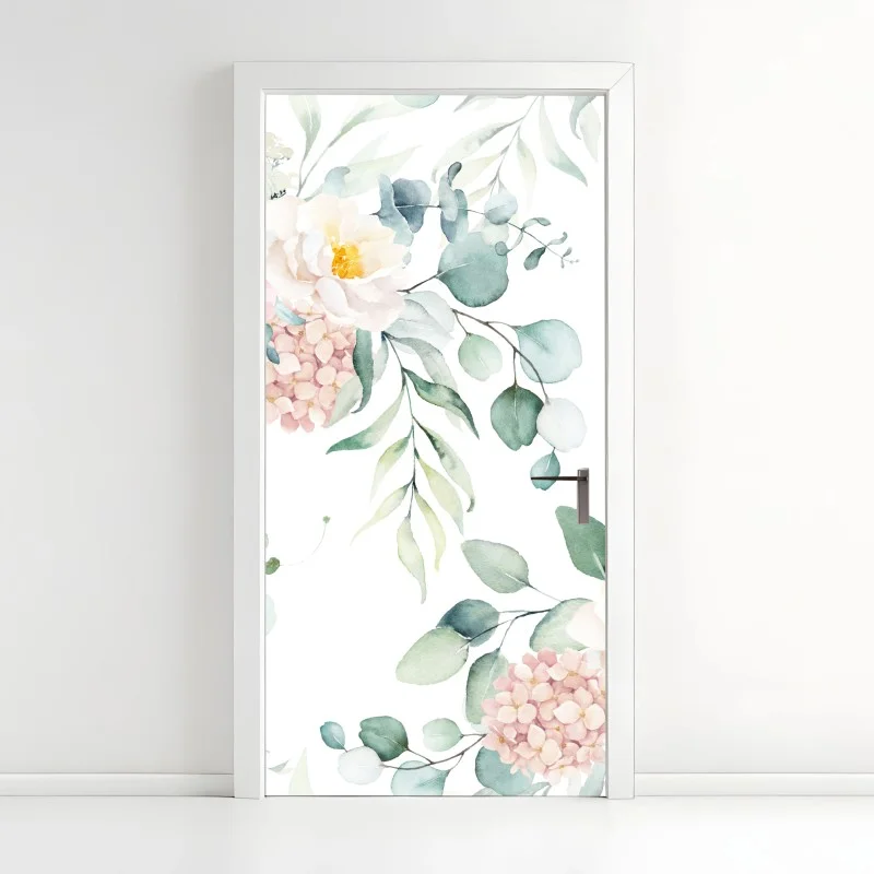 Pegatina para puerta sofisticado estampado floral en acuarela