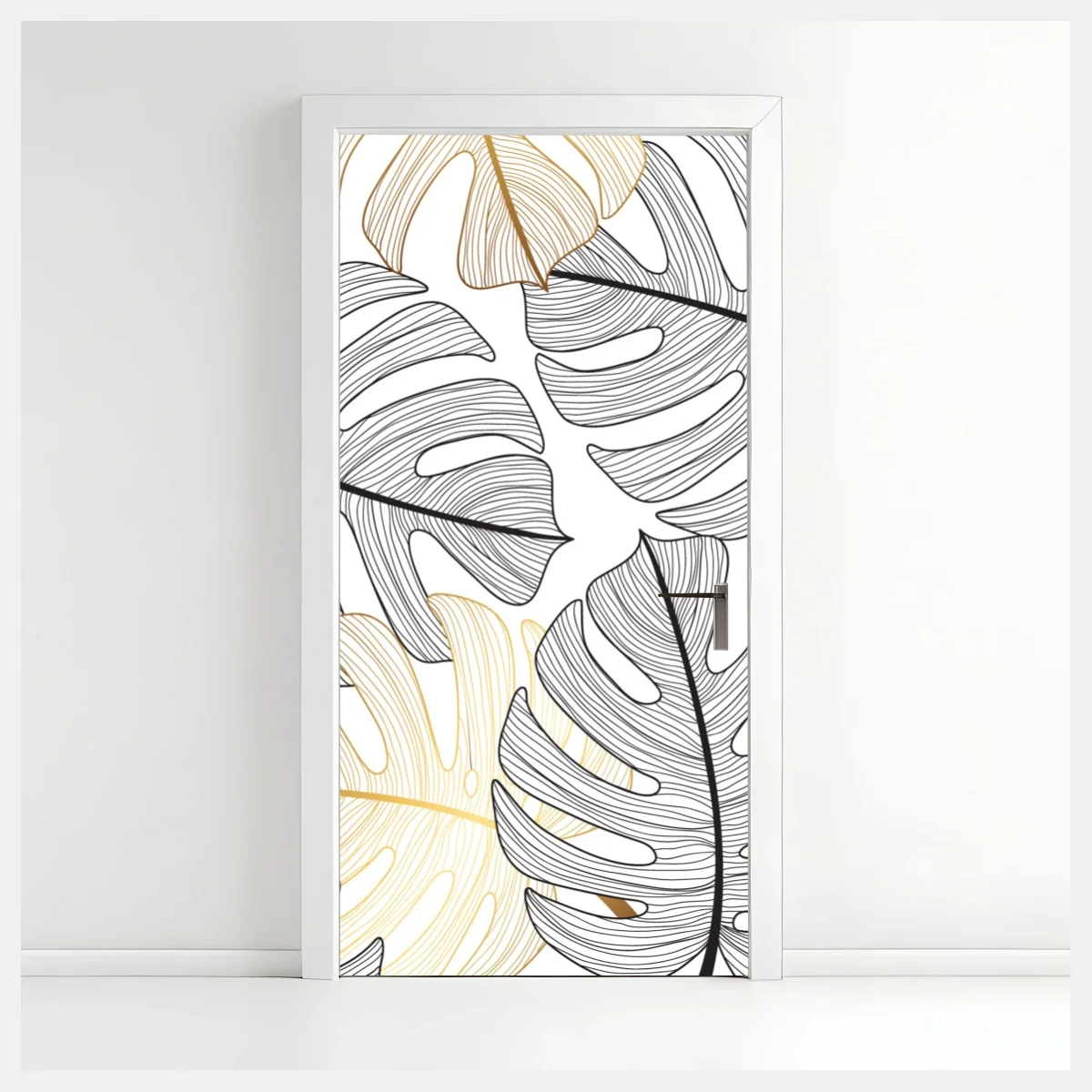 Pegatina para puerta hojas de monstera en líneas negras y doradas – Pixers® Pegatina para puerta hojas de monstera en líneas negras y doradas – Pixers®