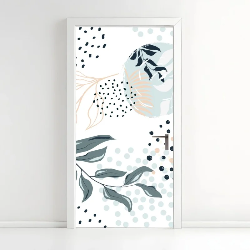 Pegatina para puerta diseño botánico en tonos pastel