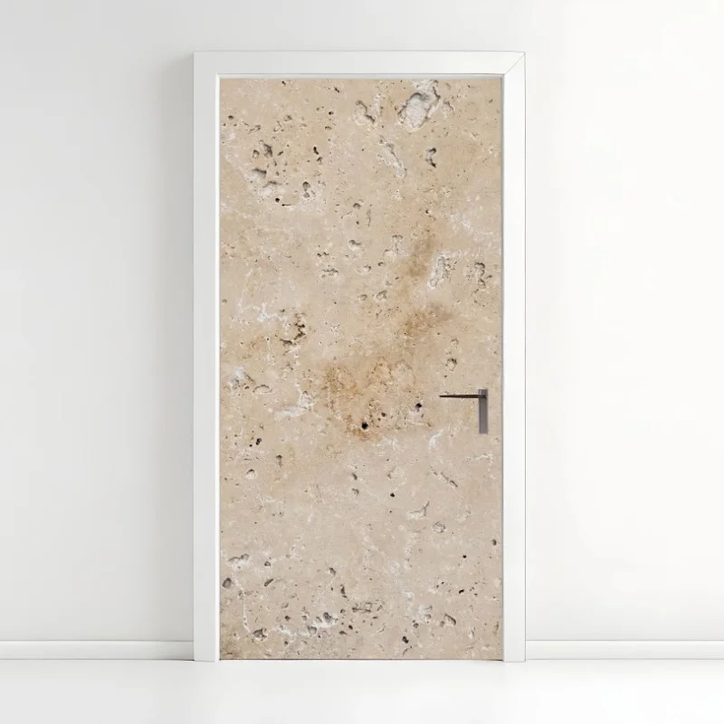 Pegatina para puerta textura de piedra travertina beige para decoración
