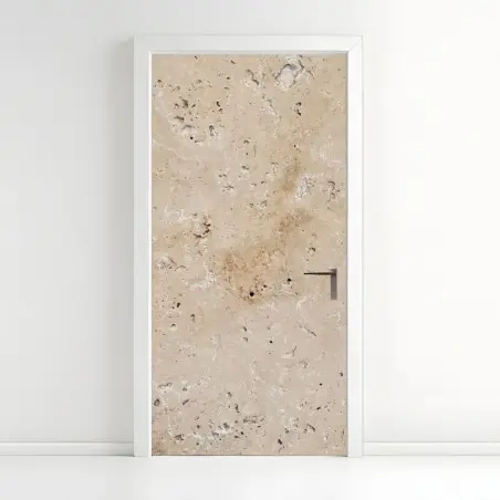 Pegatina para puerta textura de piedra travertina beige para decoración – Pixers®