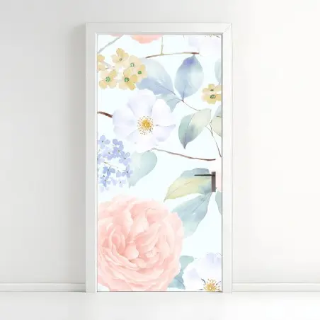 Pegatina para puerta jardín en acuarela de flores en tonos pastel – Pixers®