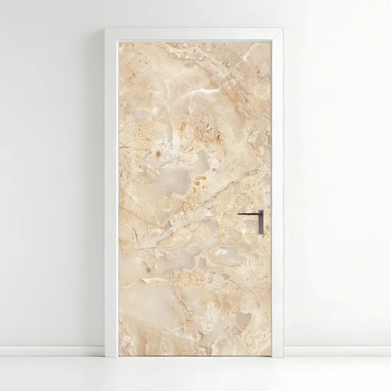 Pegatina para puerta mármol beige veteado para decoración de interiores